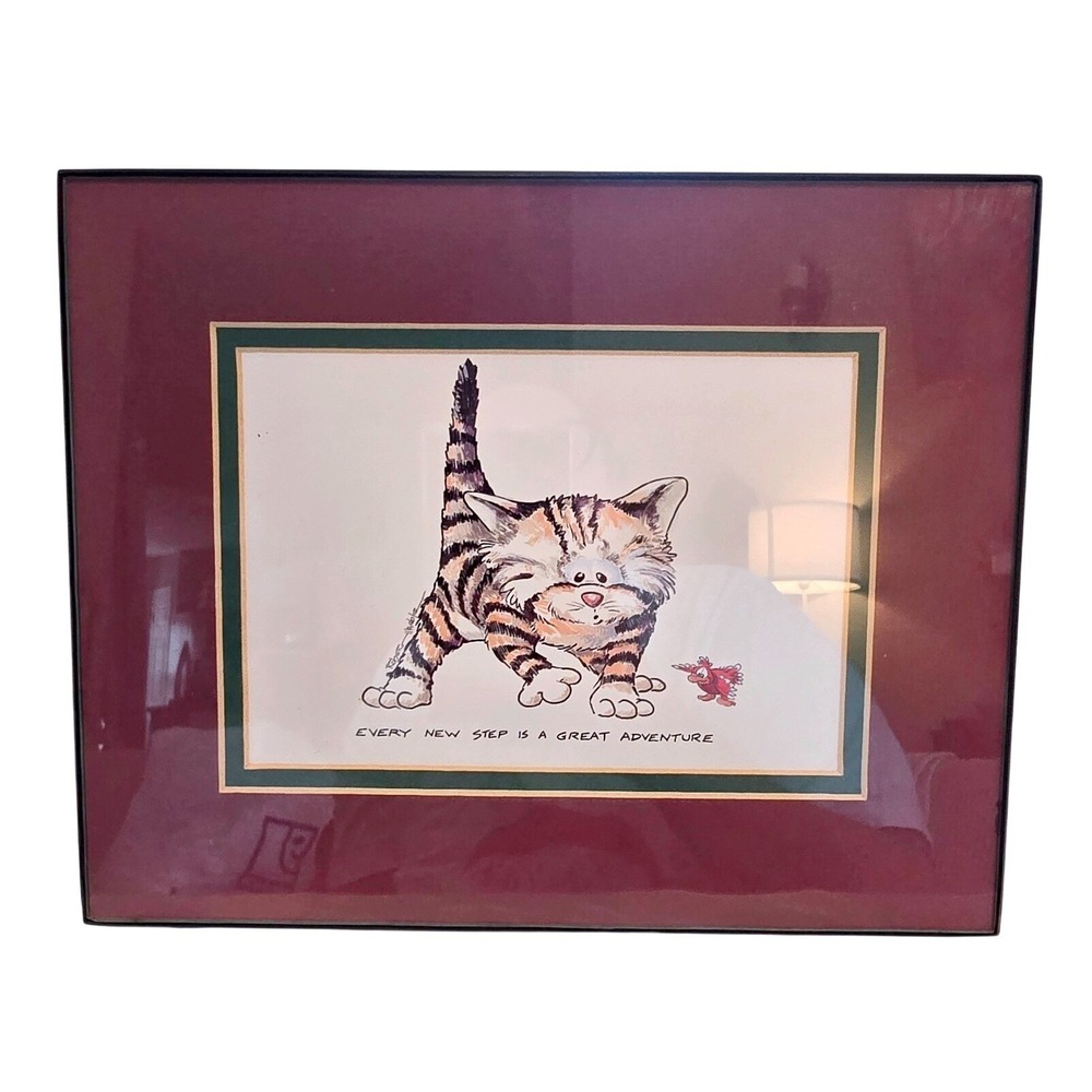 VTG 90s Robert Marble Signed Cat Print Every New Step Is A Great Adventure 10x8" - Picture 12 of 13